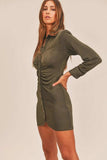 MABLE Front Ruched Button-Down Skinny Mini Shirt Dress - Trendsi - Flyclothing LLC