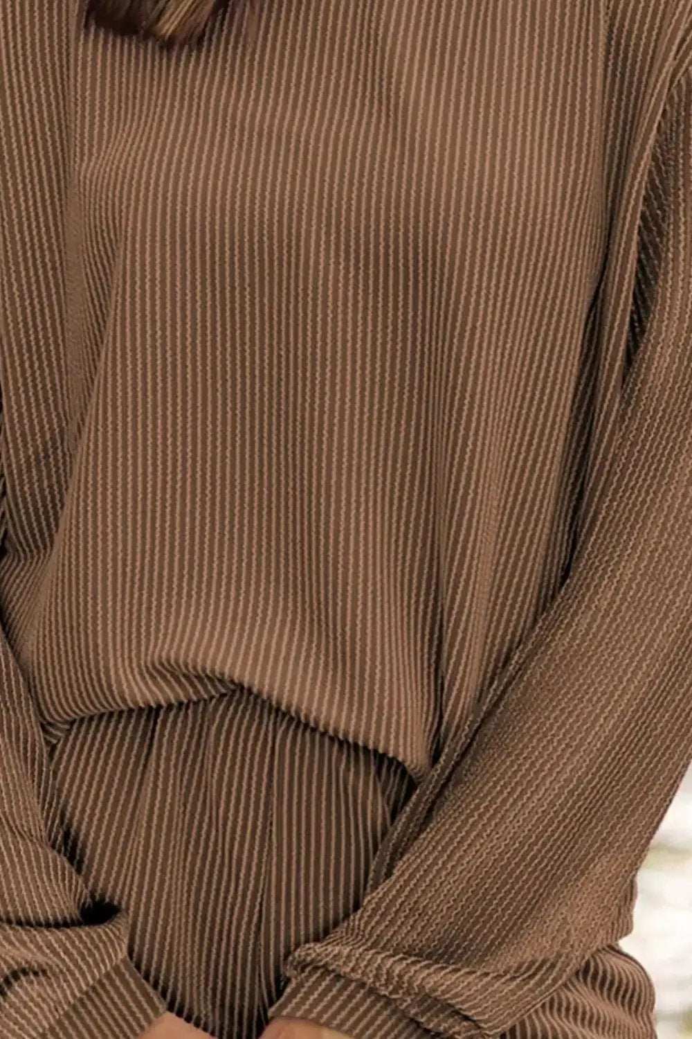 Round Neck Long Sleeve Top and Shorts Set - Trendsi - Flyclothing LLC