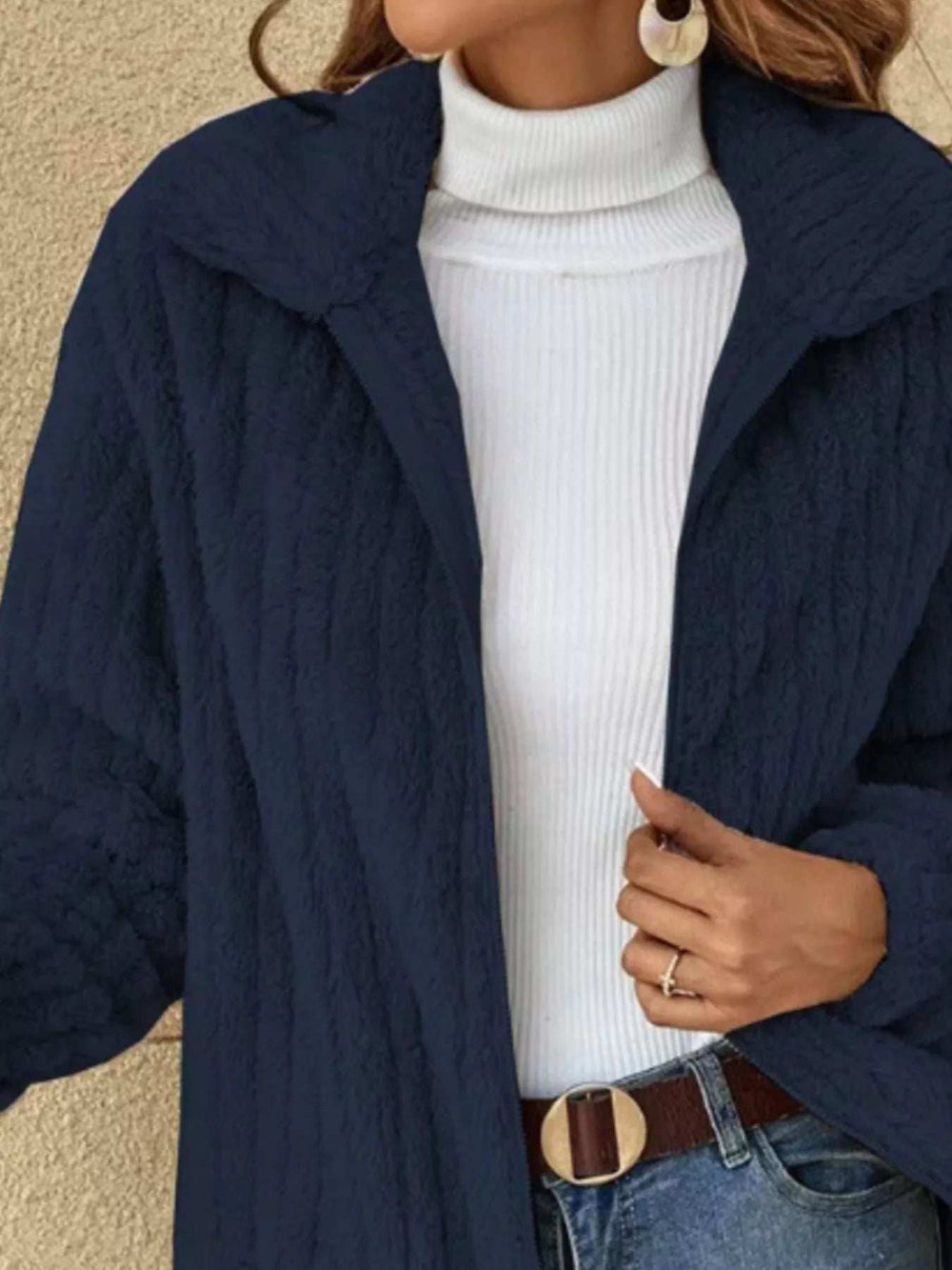 Full Size Zip-Up Long Sleeve Texture Jacket Plus Size - Trendsi - Flyclothing LLC