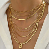 18K Gold-Plated Stainless Steel Multi-Layer Necklace - Trendsi - Flyclothing LLC