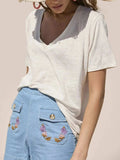 Solid V-Neck Short Sleeve T-Shirt - Trendsi - Flyclothing LLC