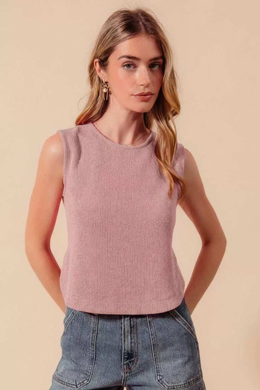 SO ME Sleeveless Hacci Knit Top with Round Hem - Trendsi - Flyclothing LLC