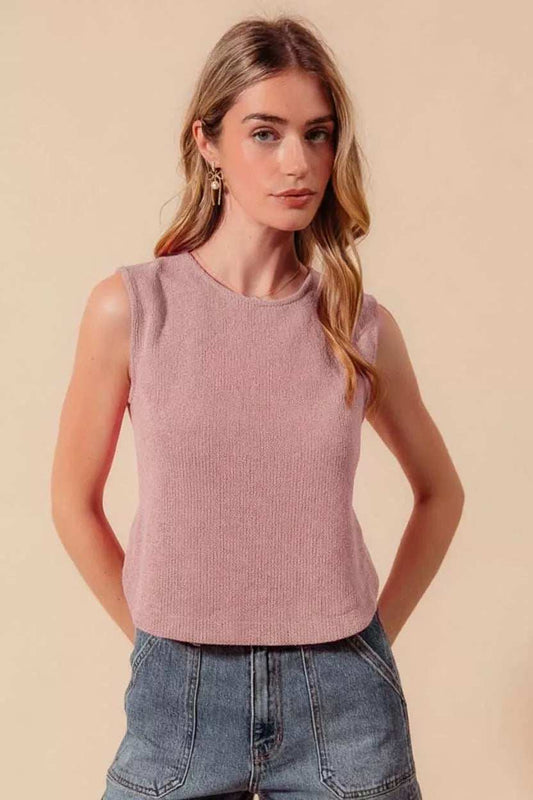 SO ME Sleeveless Hacci Knit Top with Round Hem - Trendsi - Flyclothing LLC