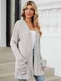 Pocketed Open Front Long Sleeve Cardigan - Trendsi - Flyclothing LLC