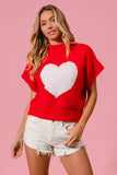 BiBi Rib Banded Heart Pattern Valentines Sweater - Trendsi - Flyclothing LLC