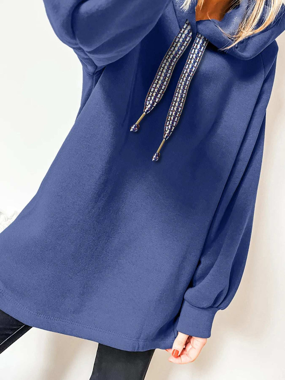 Fleece Lined Adjustable Drawstring Oversize Tunic Hoodie - Trendsi - Flyclothing LLC