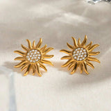 Stainless Steel Inlaid Rhinestone Sun Shape Stud Earrings - Trendsi - Flyclothing LLC