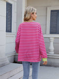 Lace-Up Striped Long Sleeve T-Shirt - Trendsi - Flyclothing LLC