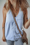 Backless Halter Neck Denim Top - Trendsi - Flyclothing LLC