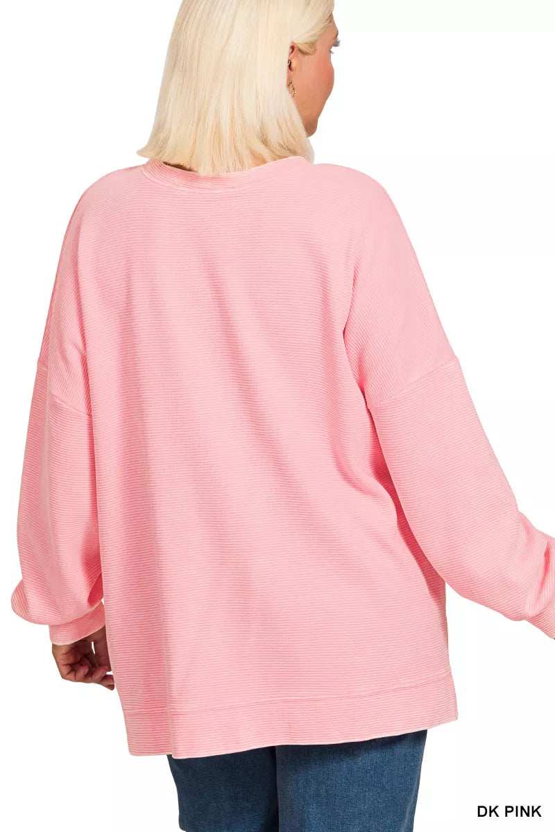 Zenana Full Size Acid Washed Double Ribbed Hi-low Sweatshirt Plus Size - Trendsi - Flyclothing LLC