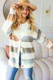 Haptics Full Size Button Down Stripe Soft Fuzzy Sweater Cardigan - Trendsi - Flyclothing LLC