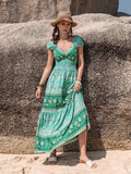 Smocked Printed V-Neck Dress - Trendsi - Flyclothing LLC