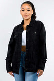 American Bazi Full Size Button Up Distressed Denim Jacket - Trendsi - Flyclothing LLC