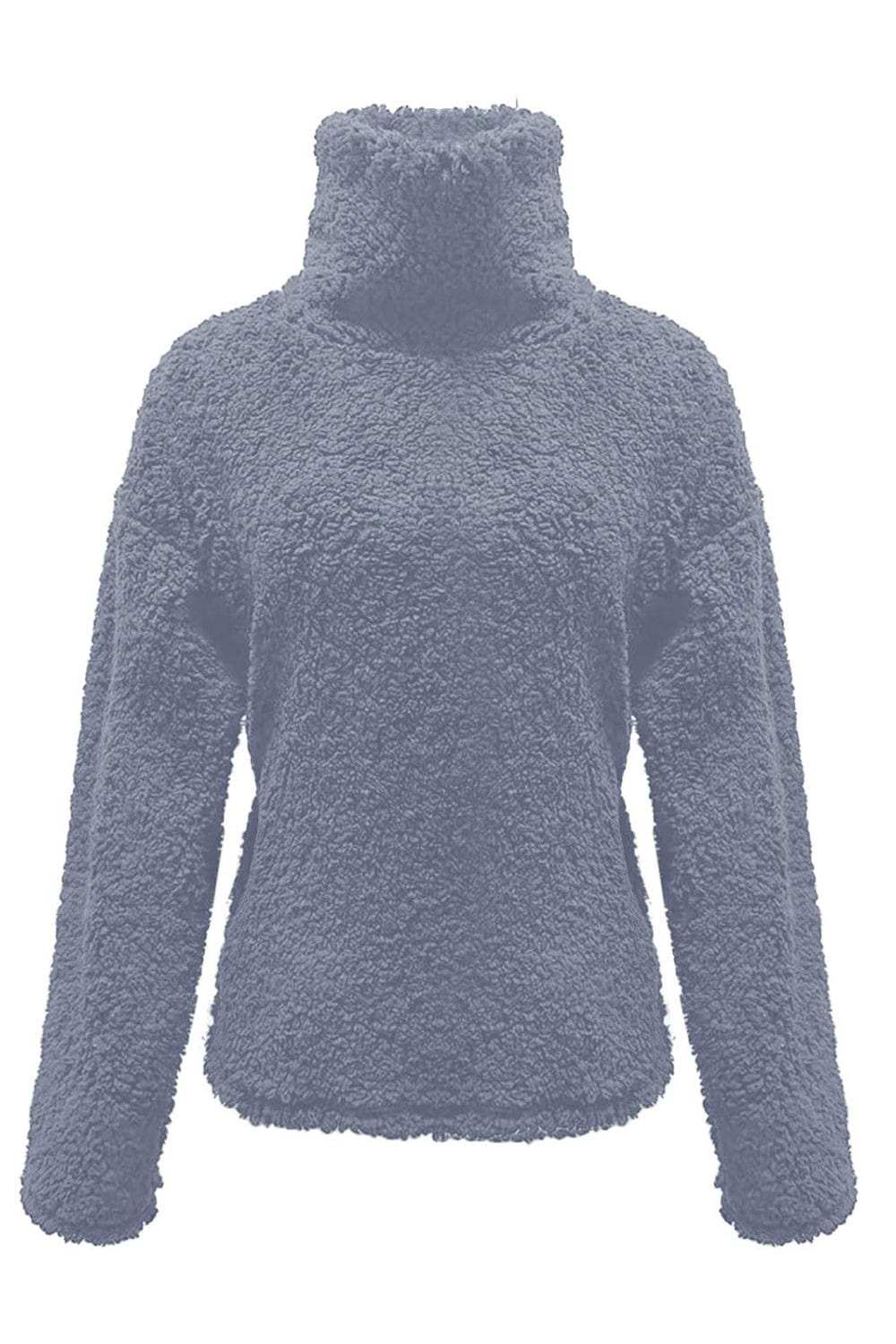 Fuzzy Turtleneck Long Sleeve Sweatshirt - Trendsi - Flyclothing LLC