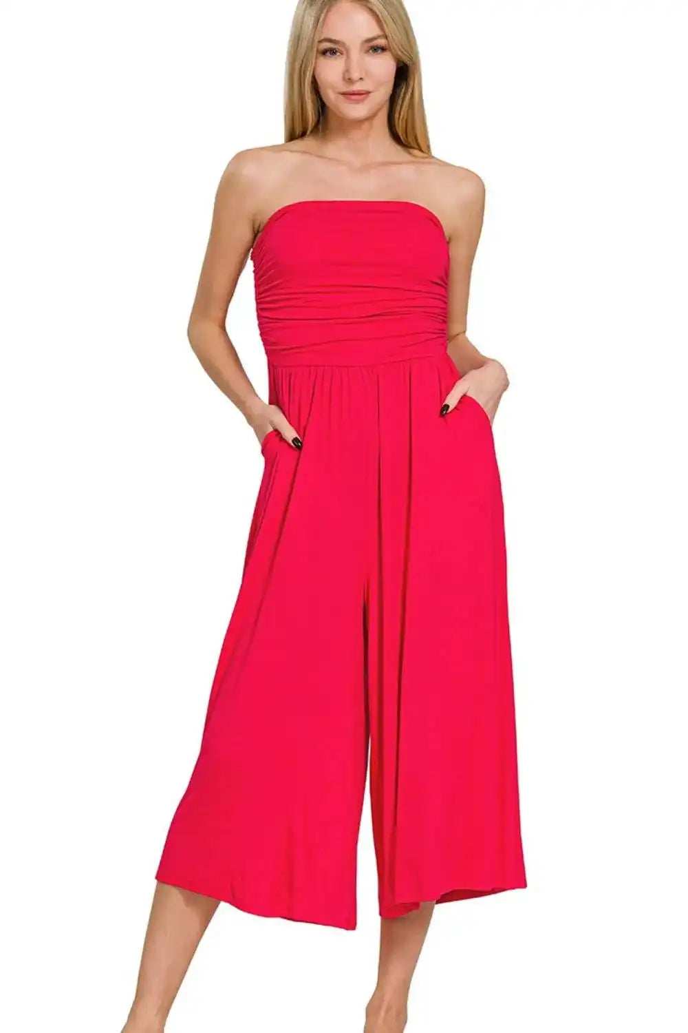 Zenana Double Layered Strapless Tube Top Jumpsuit - Trendsi - Flyclothing LLC