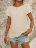 Eyelet Round Neck Double Layered Ruffled Short Sleeve Top - Trendsi - Flyclothing LLC