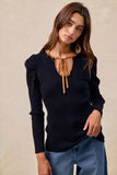 BiBi Ribbed Contrast Front Tied Top with Shrried - Trendsi - Flyclothing LLC