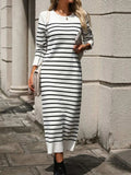 Striped Round Neck Long Sleeve Dress - Trendsi - Flyclothing LLC