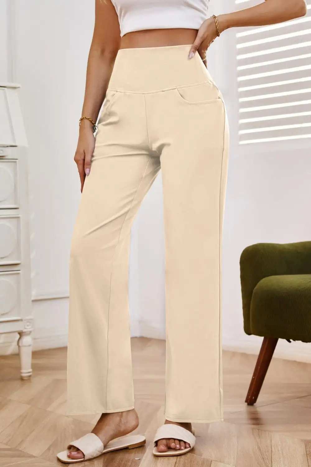 High Waist Wide Leg Pants with Pockets - Trendsi - Flyclothing LLC