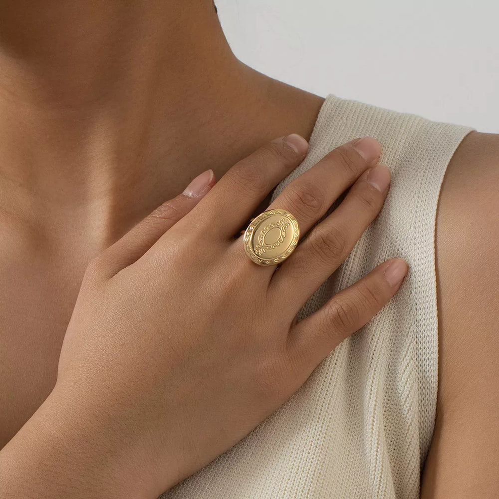 18K Gold-Plated Open Engraved Ring - Trendsi - Flyclothing LLC