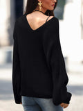 Full Size Lace Up V-Neck Long Sleeve Sweater - Trendsi - Flyclothing LLC