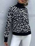 Leopard High Neck Pullover Sweater - Trendsi - Flyclothing LLC