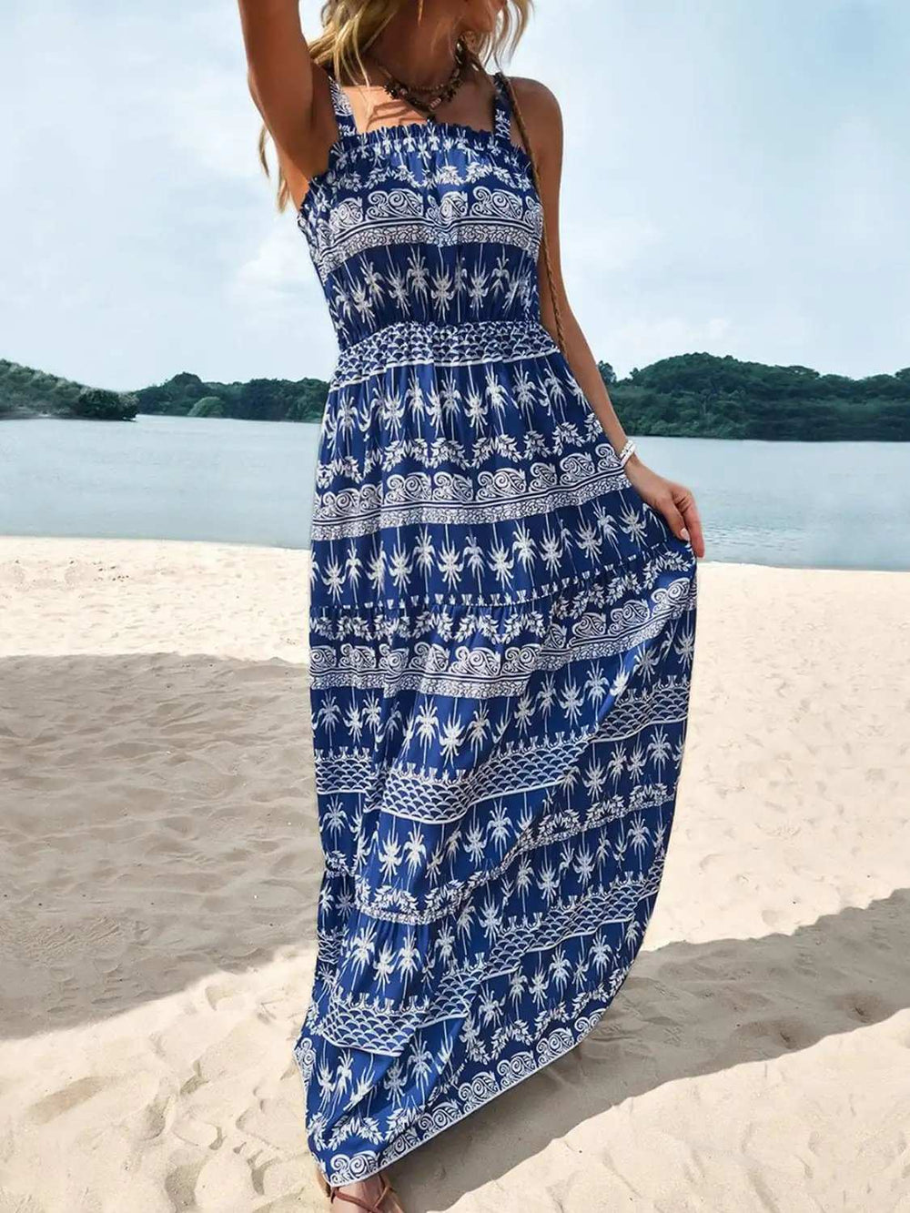 Printed Square Neck Sleeveless Maxi Dress - Trendsi - Flyclothing LLC