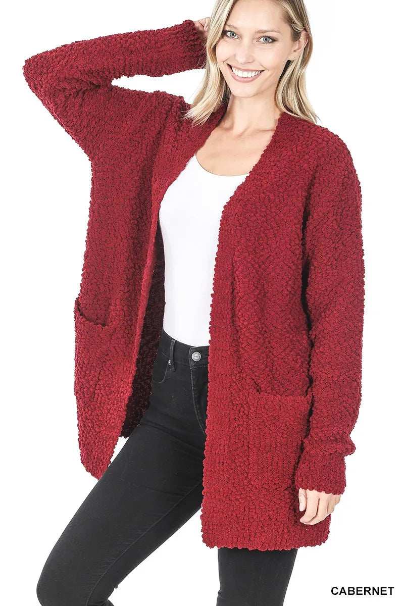 Zenana Long Sleeve Popcorn Sweater Cardigan with Pockets - Trendsi - Flyclothing LLC