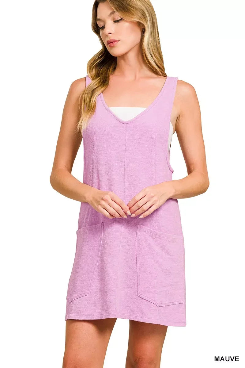 Zenana Washed Slub Adjustable Strap Overall Dress - Trendsi - Flyclothing LLC