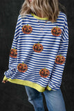 Pumpkin Striped Round Neck Long Sleeve Sweatshirt - Trendsi - Flyclothing LLC