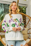 BiBi Fleur De Lis Sleeve Mardi Gras Pullover - Trendsi - Flyclothing LLC