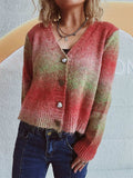 Gradient Heart Shape Button V-Neck Cardigan - Trendsi - Flyclothing LLC