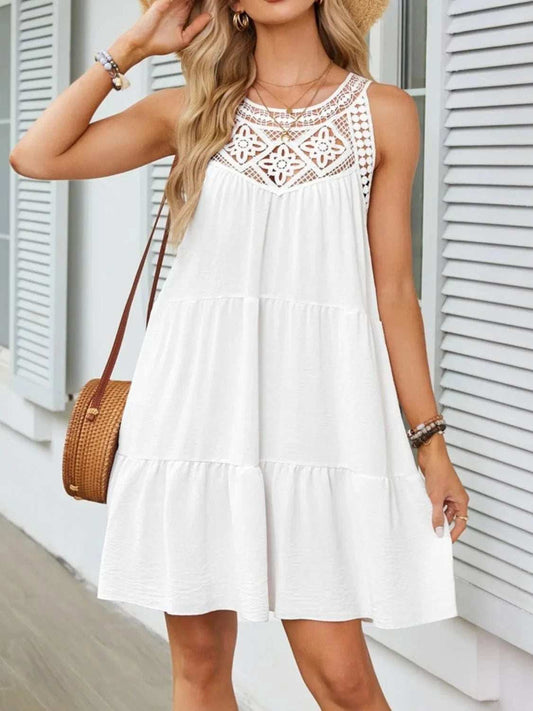 Ruffled Hem Lace Sleeveless Dress - Trendsi - Flyclothing LLC