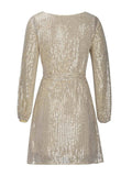 Sequin Tie Waist Long Sleeve Mini Dress - Trendsi - Flyclothing LLC