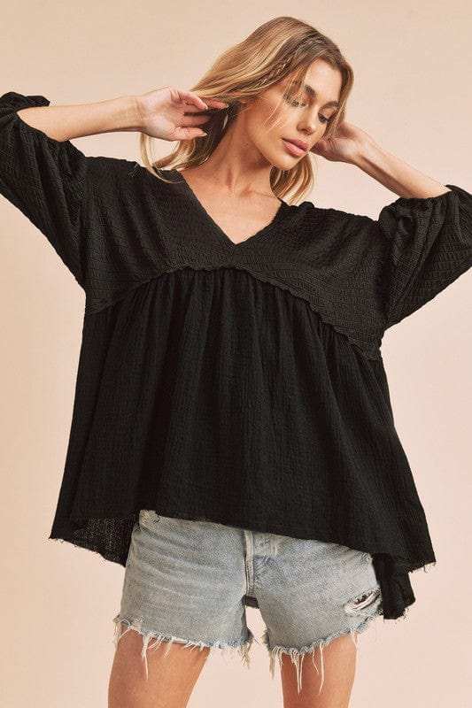 Aemi + Co High-Low Frayed Hem V-Neck Blouse - Trendsi - Flyclothing LLC