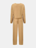 Waffle-Knit Round Neck Top and Pants Set - Trendsi - Flyclothing LLC