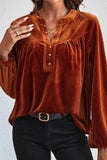 Notched Long Sleeve Velvet Top - Trendsi - Flyclothing LLC