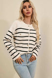 Striped Button Up Round Neck Cardigan - Trendsi - Flyclothing LLC