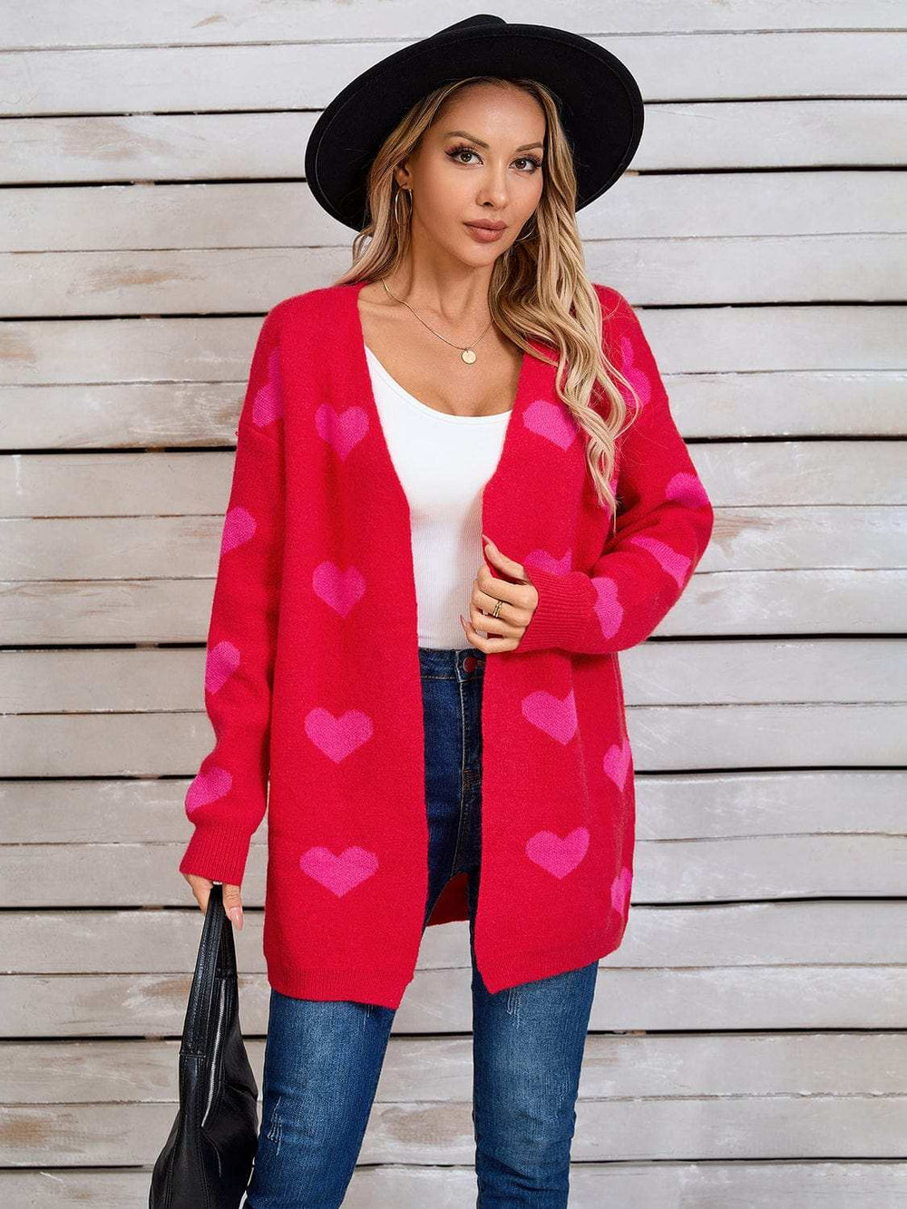 Angel Wings Heart Open Front Long Sleeve Cardigan - Trendsi - Flyclothing LLC