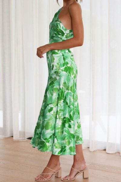 Ruched Printed Single Shoulder Midi Dress - Trendsi - Flyclothing LLC