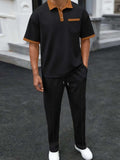 Men's Full Size Waffle-Knit Contrast Polo and Pants Set Plus Size - Trendsi - Flyclothing LLC