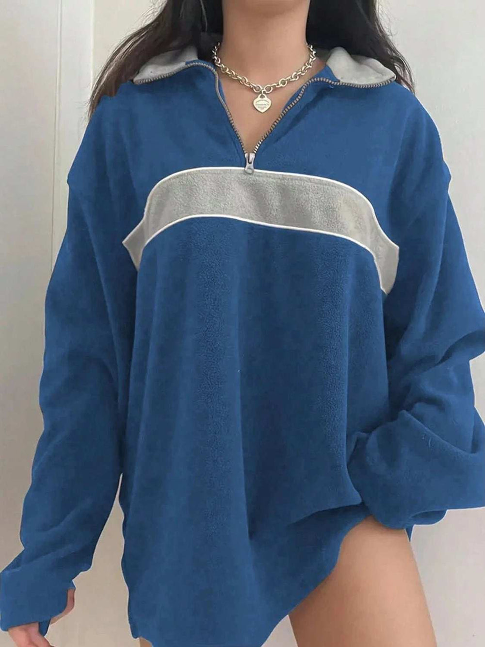 Contrast Dropped Shoulder Long Sleeve Sweatshirt - Trendsi - Flyclothing LLC