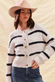 SO ME Stripe Soft Touch Button Cozy Sweater Cardigan - Trendsi - Flyclothing LLC