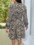 Leopard V-Neck Flounce Sleeve Dress - Trendsi - Flyclothing LLC