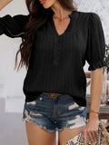 Devine Frill Notched Short Sleeve Blouse - Trendsi - Flyclothing LLC