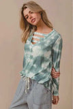 BiBi Variegated Tie Dye Rib V-Neck Top with Strapped - Trendsi - Flyclothing LLC