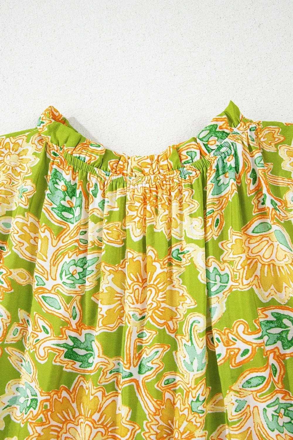 Multicolour Printed Contrast Bubble Sleeve Patchwork Blouse - Trendsi - Flyclothing LLC