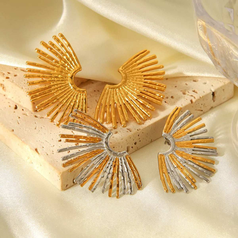 Stainless Steel Fan-Shaped Earrings - Trendsi - Flyclothing LLC