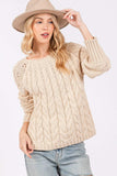 SAGE + FIG Cable-Knit Long Sleeve Sweater - Trendsi - Flyclothing LLC