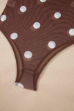 Vintage Polka Dot Print Mesh Long Sleeve Bodysuit - Trendsi - Flyclothing LLC